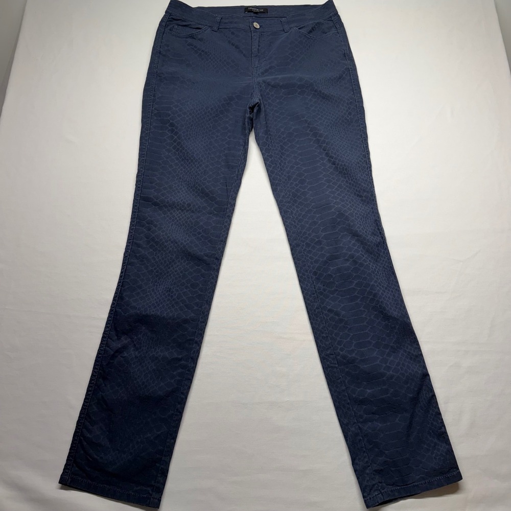 Lafayette 148 Snakeskin Print Pants 10 Blue Womens Bootcut Leg Luxury Stretch